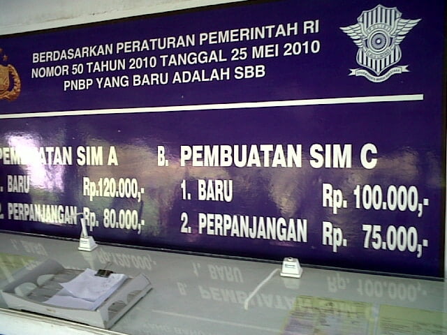 Pengumuman Biaya Resmi Pembuatan SIM