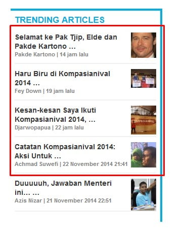 Trending Article kompasiana.com tgl 23 Nov 2014 malam hari.