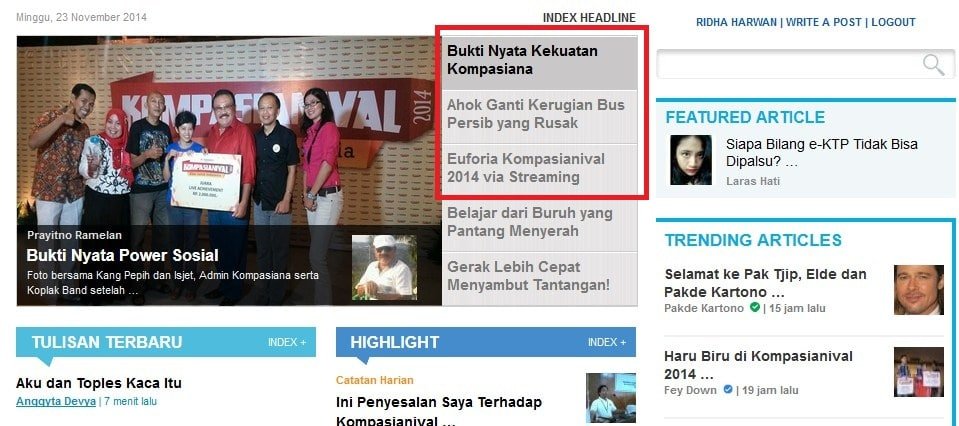 Kompasiana index headline 23 nov 2014