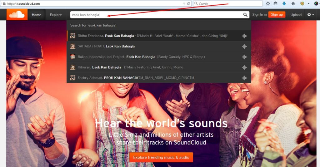 Cara mencari lagi di soundcloud.