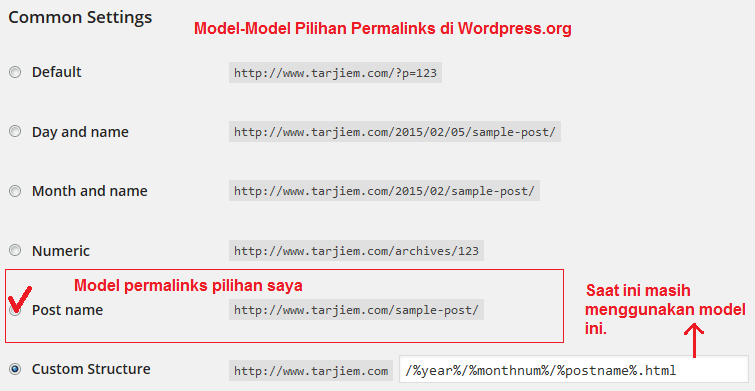 Permalinks terbaik versi tarjiem dan beberapa pilihan model lainnya.