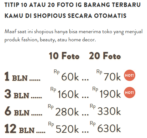 Biaya pasang iklan di Shopious