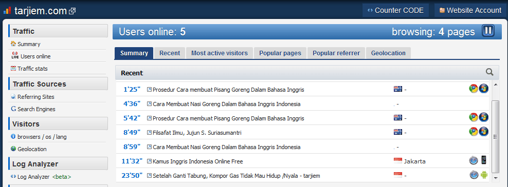 Contoh tampilan histats.com situs tarjiem.com