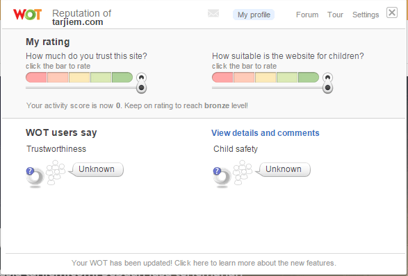 Reputasi WOT tarjiem.com saat ini