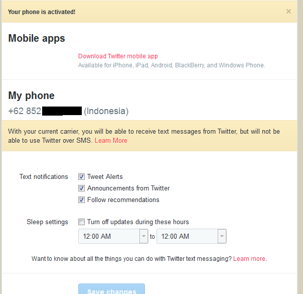 Tanda jika verifkasi twitter melalui hp berhasil.