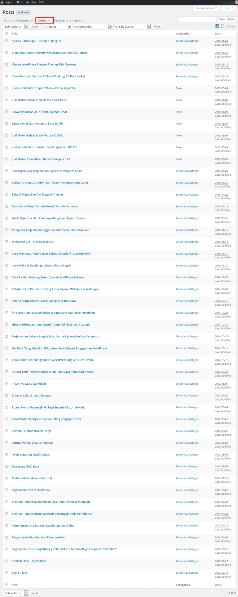 Daftar rancangan draft tulisan tarjiem