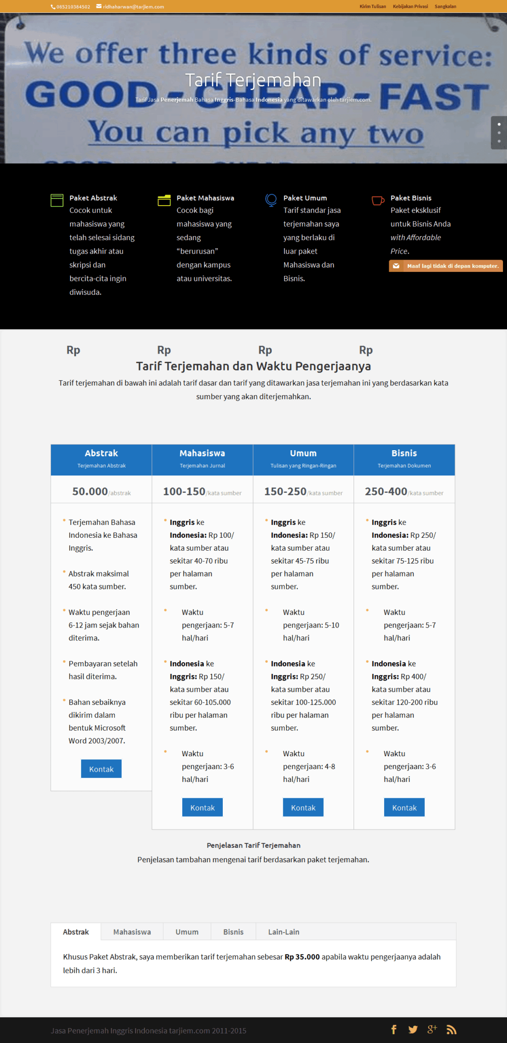 Desain halaman tarif tarjiem divi
