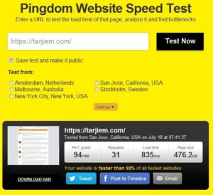 Kecepatan Blog Tarjiem dari Pingdom, Juli 2015.