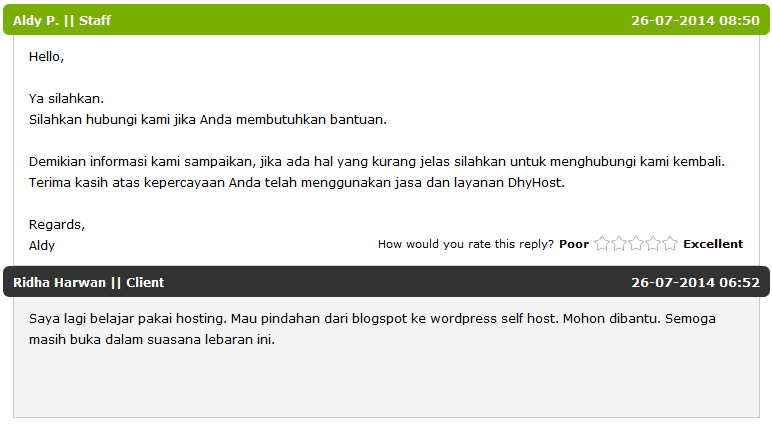 Perkenalan dan tiket pertama di hosting Dhyhost.