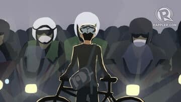 Ilustrasi Elanto menghadang kendaraan motor gede. (rappler.com)