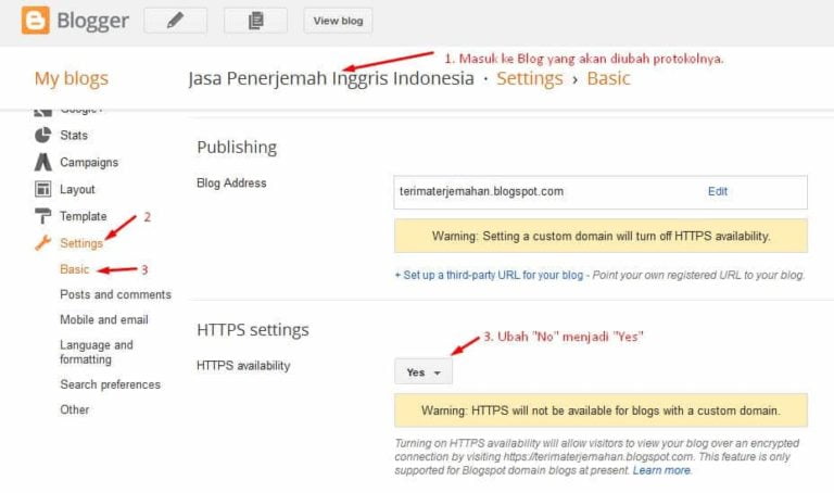 Cara mengubah blogspot http ke https