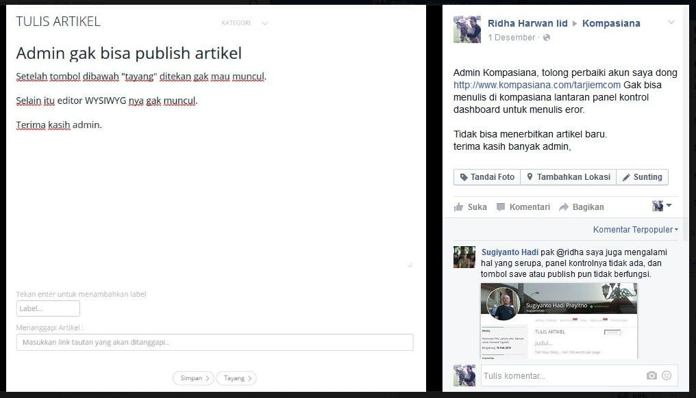 Mencoba Menghubungi Admin Kompasiana via Facebook