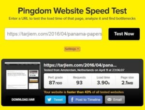 Nilai Kecepatan Pingdom Tarjiem Halaman Pos 11 April 2016