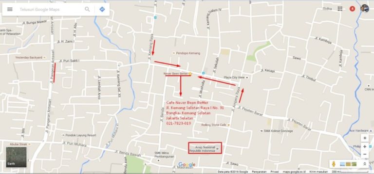 Cafe Never Been Better Jl. Kemang Selatan Raya I No. 31 Bangka- Kemang Selatan Jakarta Selatan-Peta via Google Maps