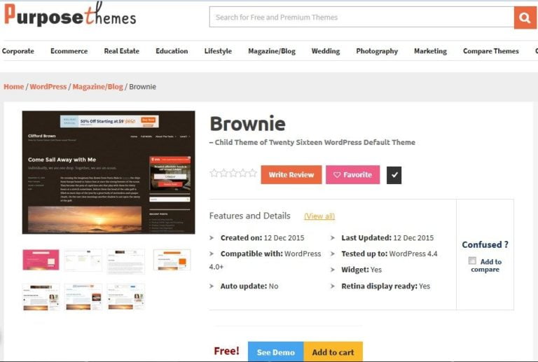 Brownie, Anak Tema Wordpress Twenty Sixteen Gratis dari Purposethemes.com