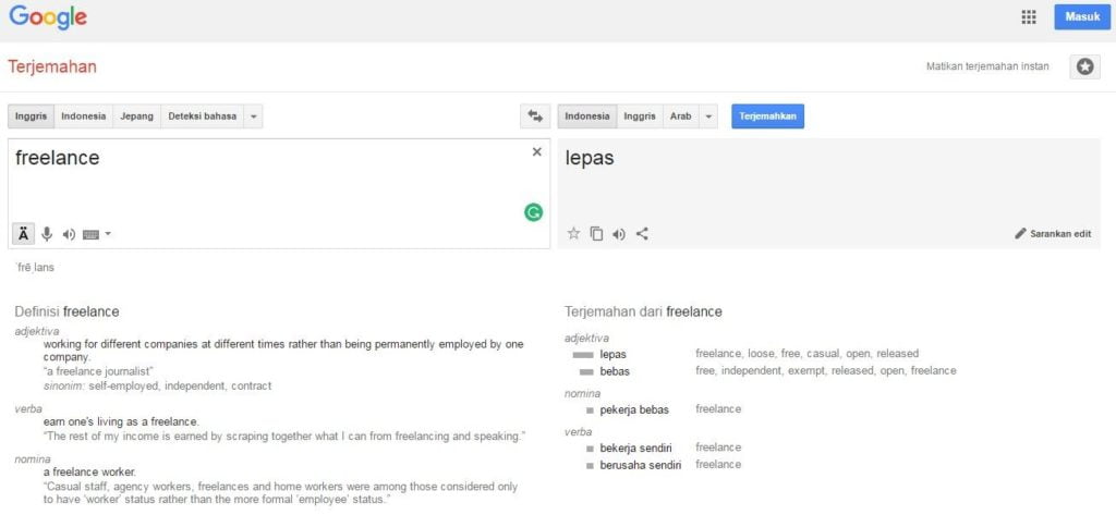 Arti Kata Freelance (Lepas) Terjemahan Inggris Indonesia Google Translate