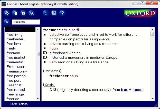 Arti Kata Freelance Dalam Bahasa Inggris Oxford Concise Oxford English Dictionary (Eleventh Edition)