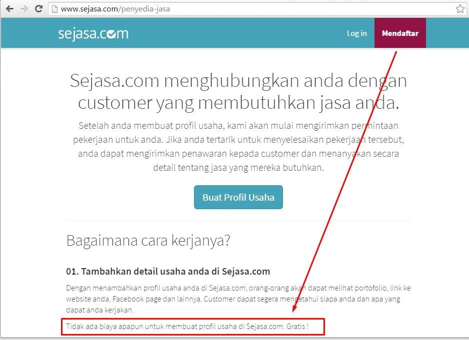 Mendaftar Gratis di Sejasa.com