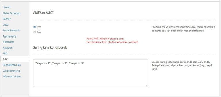 Panel Administrator AGC (Auto Generate Content) wp-admin tema Wordpress Flatsimplebingit Kentooz.com