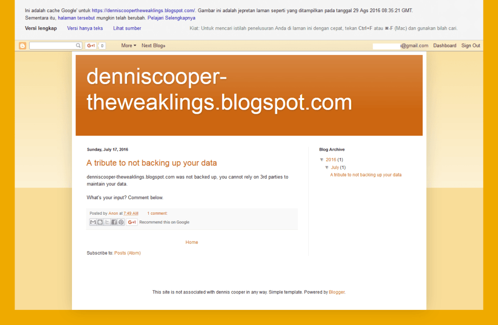 Arsip Cache Denniscooper-theweaklings.blogspot.com via Google Tanggal 6 September 2016