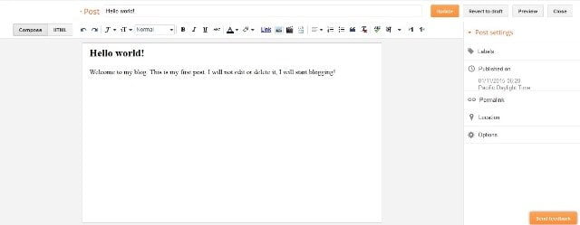 Hello World! Blogspot Tulisan Pertama Tampilan Edit Pos