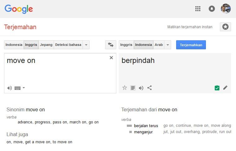 Arti Terjemahan Inggris Indonesia Istilah 'Move On' Google Translate