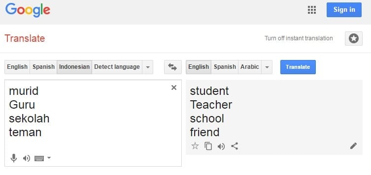 Hasil Terjemahan Indonesia Inggris Kata per Kata Google Terjemahan