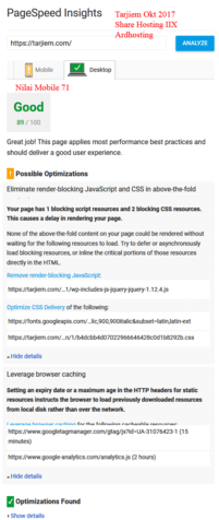 Google PageSpeed Insight Tarjiem Okt 2017 dengan Ardhosting Indonesia