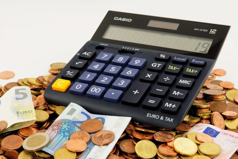 Kalkulator Hitung Casio Hitam Uang Kertas Duit Receh Euro Kuning