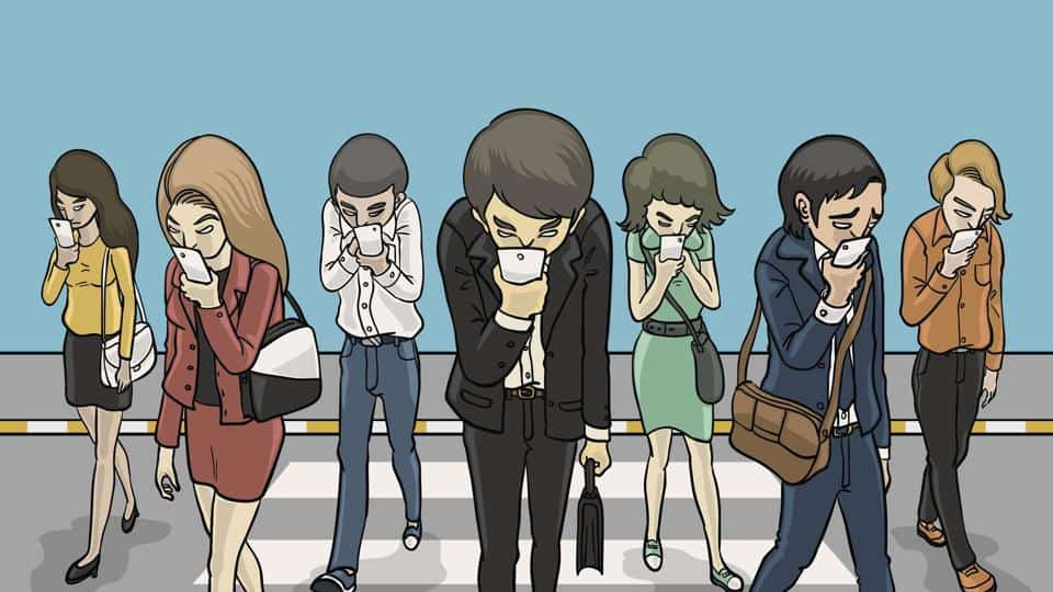 Kartun Orang Zombi Mayat Hidupt Ke Kantor Berdasi Berjalan Sambil Lihat HP-hindustantimes.com