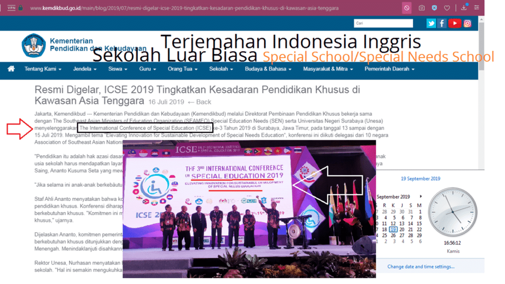 Terjemahan Indonesia Inggris Sekolah Luar Biasa SLB